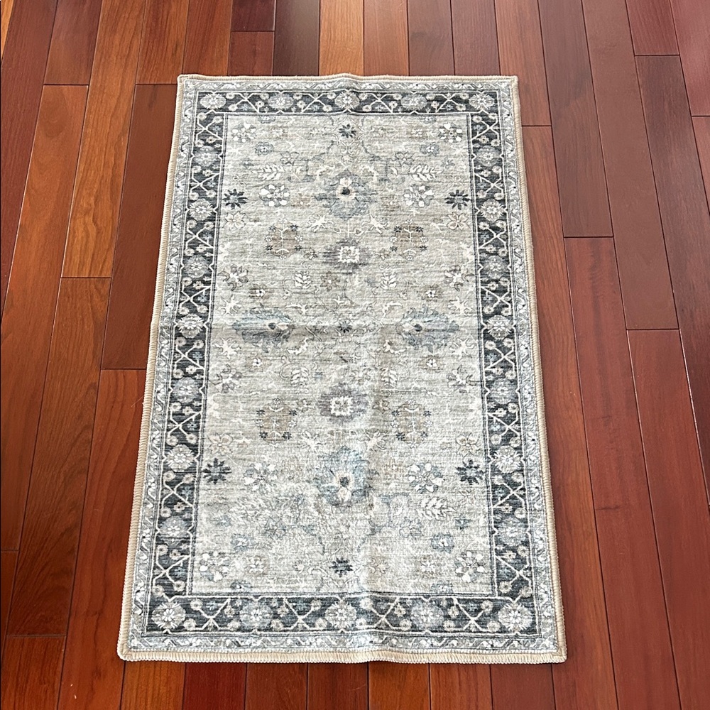 NWOT Sage and Cream Washable Area Rug, 24” x 43”